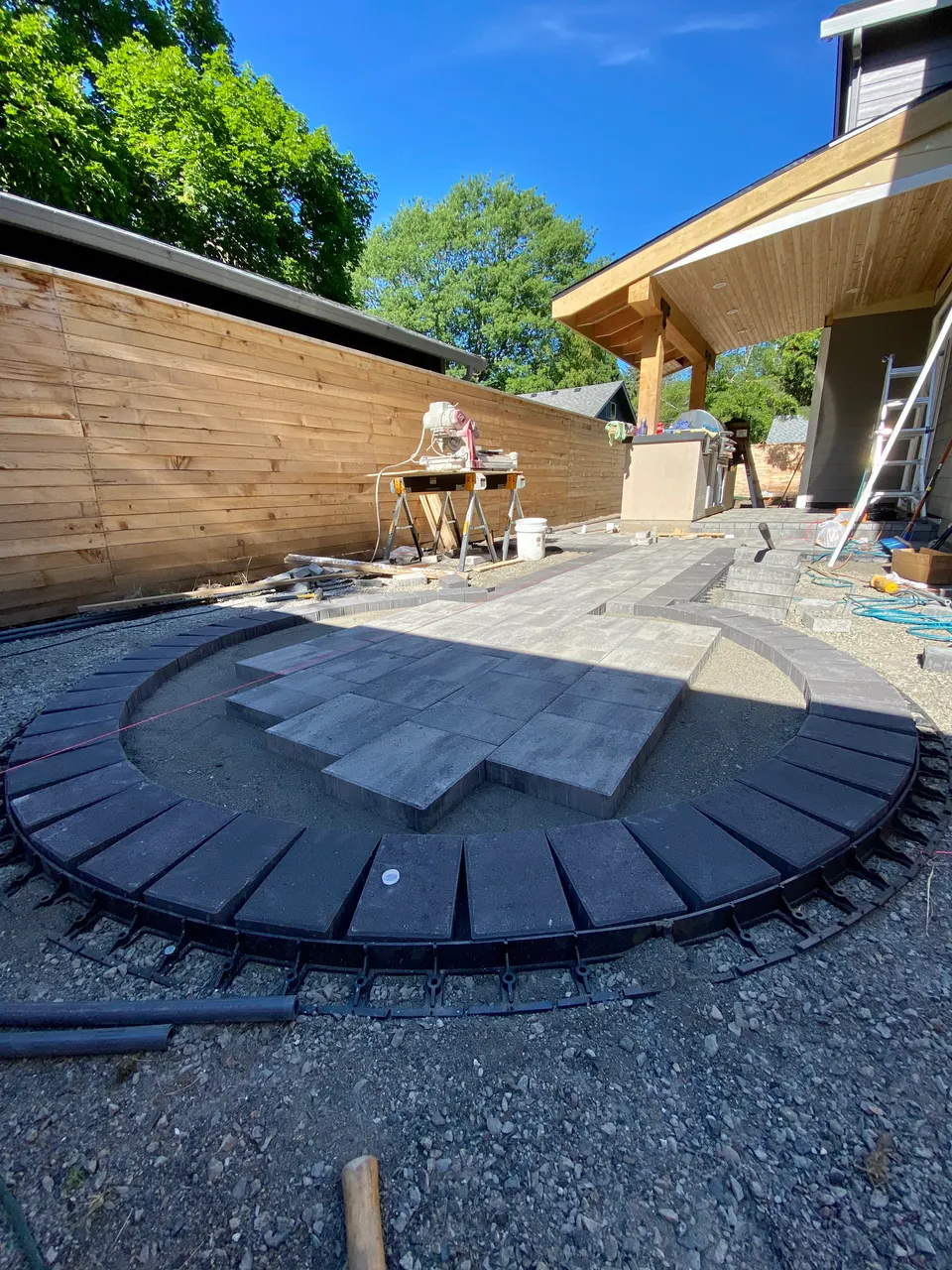 Backyard with outdoor kitchen: before