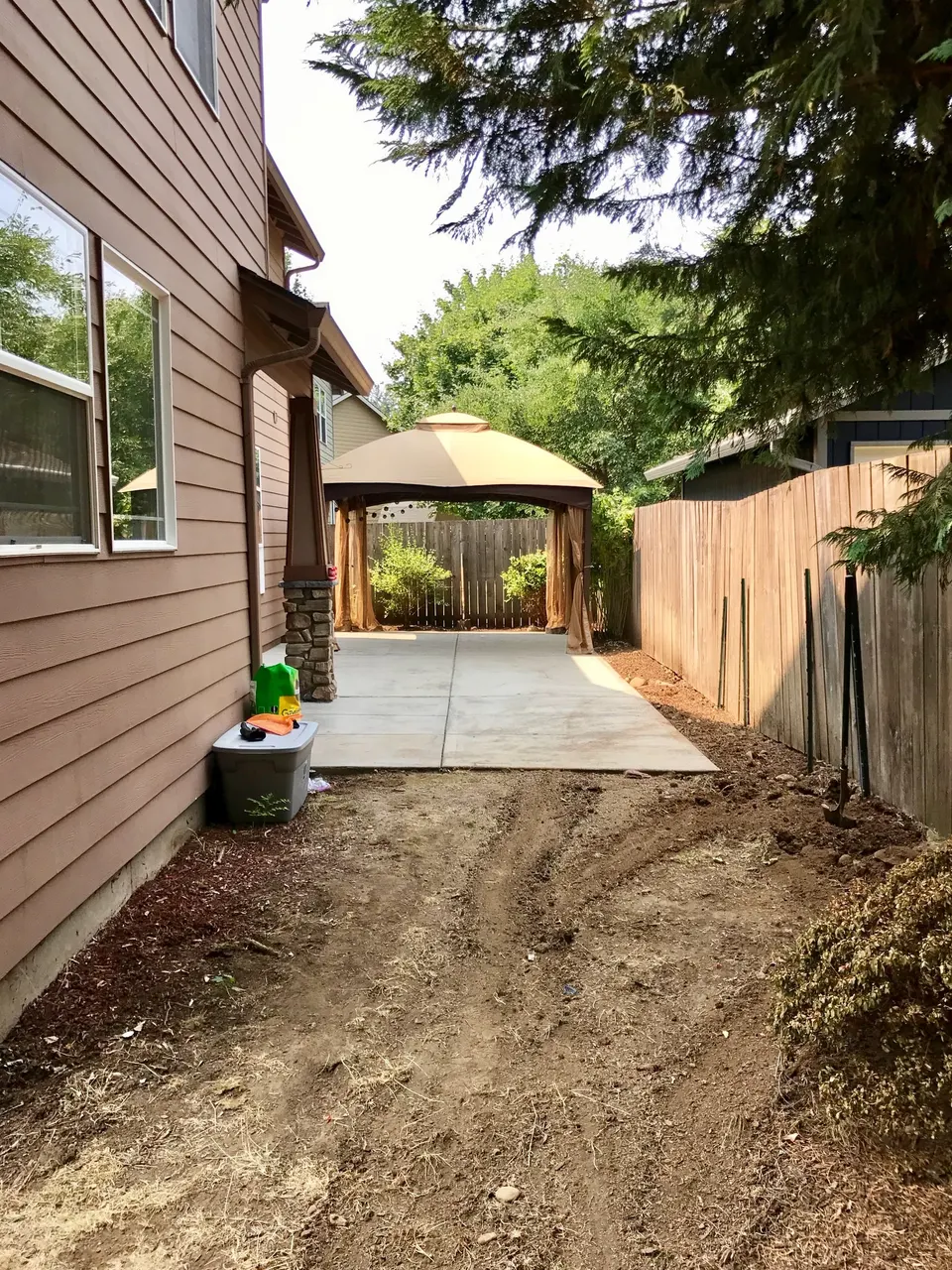 Backyard with outdoor kitchen: before